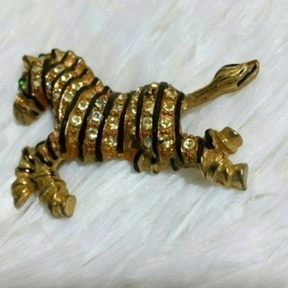 Vintage Jeweled Zebra Brooch Pin